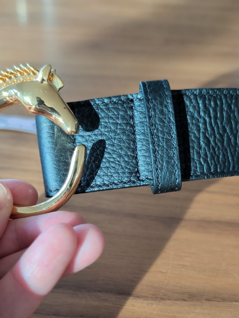 Chloe Black Leather Belt with Gold Horse Buckle - Picture 5 of 6